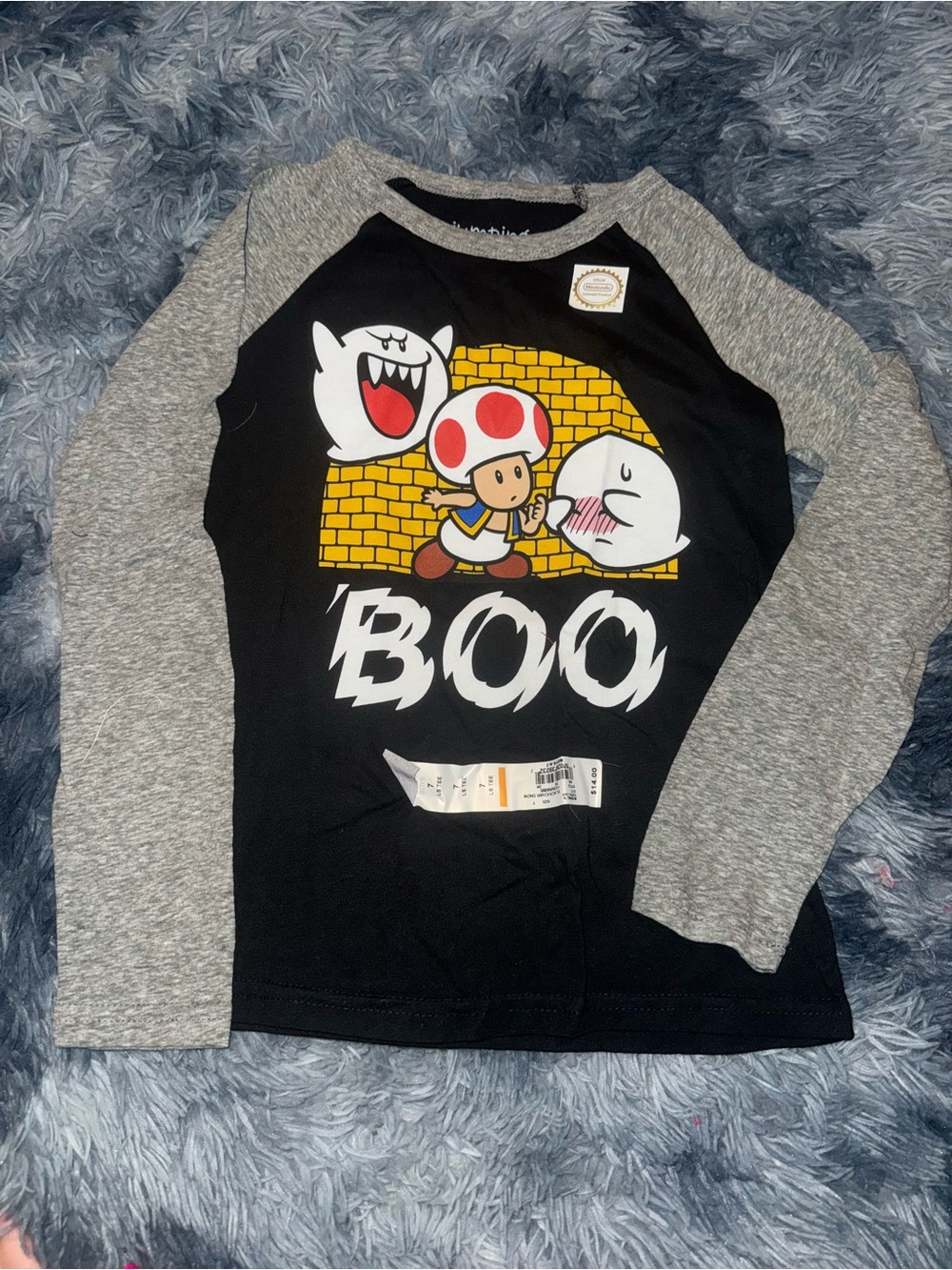 Kids' Black & Gray 'Boo' Super Mario Toad Raglan Long-Sleeve Shirt